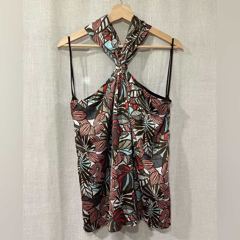 Joy Joy Multicolor Leaf Print Halter Neck Blouse Top Size M